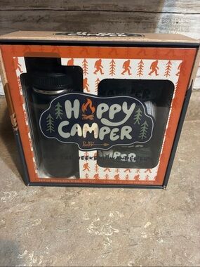 Happy Camper Stainless Bottle & Sock Gift Set - Black NWT